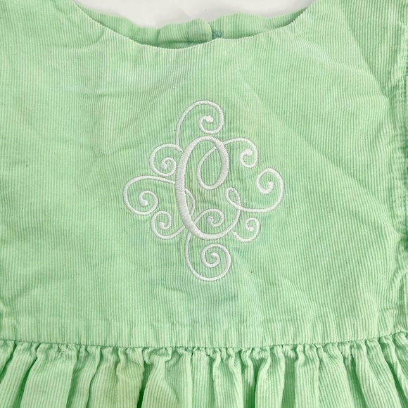 Girls Natalie Grant Dress Mint Green Thin Corduroy Monogrammed “C” Dress size 5 - Picture 2 of 8